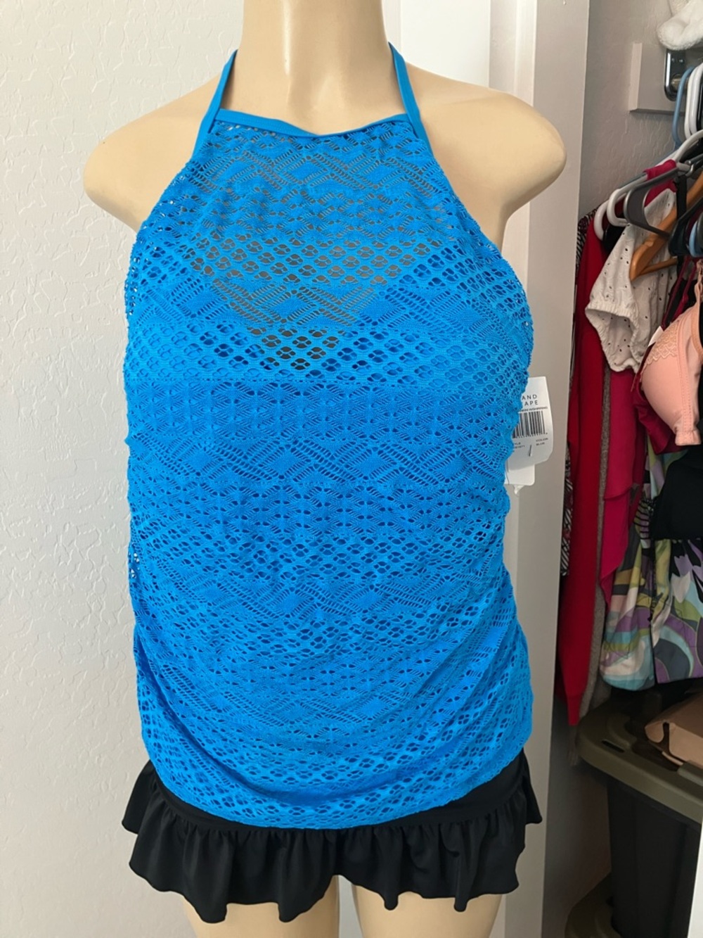 Island Escape Bright Blue Crochet Halter Camisole